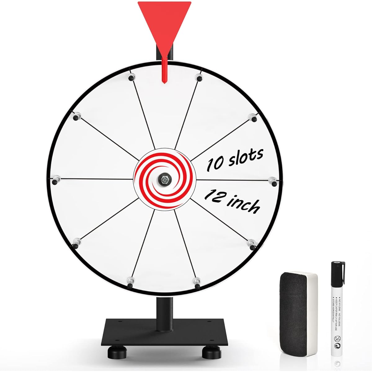 abitcha 12" Spinning Prize Wheel - 10 Slot White Tabletop Spinner - Heavy Duty Base Roulette Wheel for Carnivals, Trade Shows, Win Fortune Spin Games