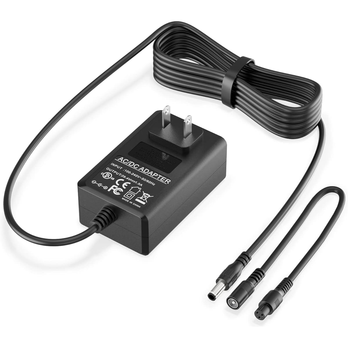 POANES 29.4V Electric Scooter Charger Universal 25.2V 25.9V 24V 7S Lithium Battery Pack 5.5x2.5mm DC Round Plug 8mm 3 Prong Connector (1.5A)