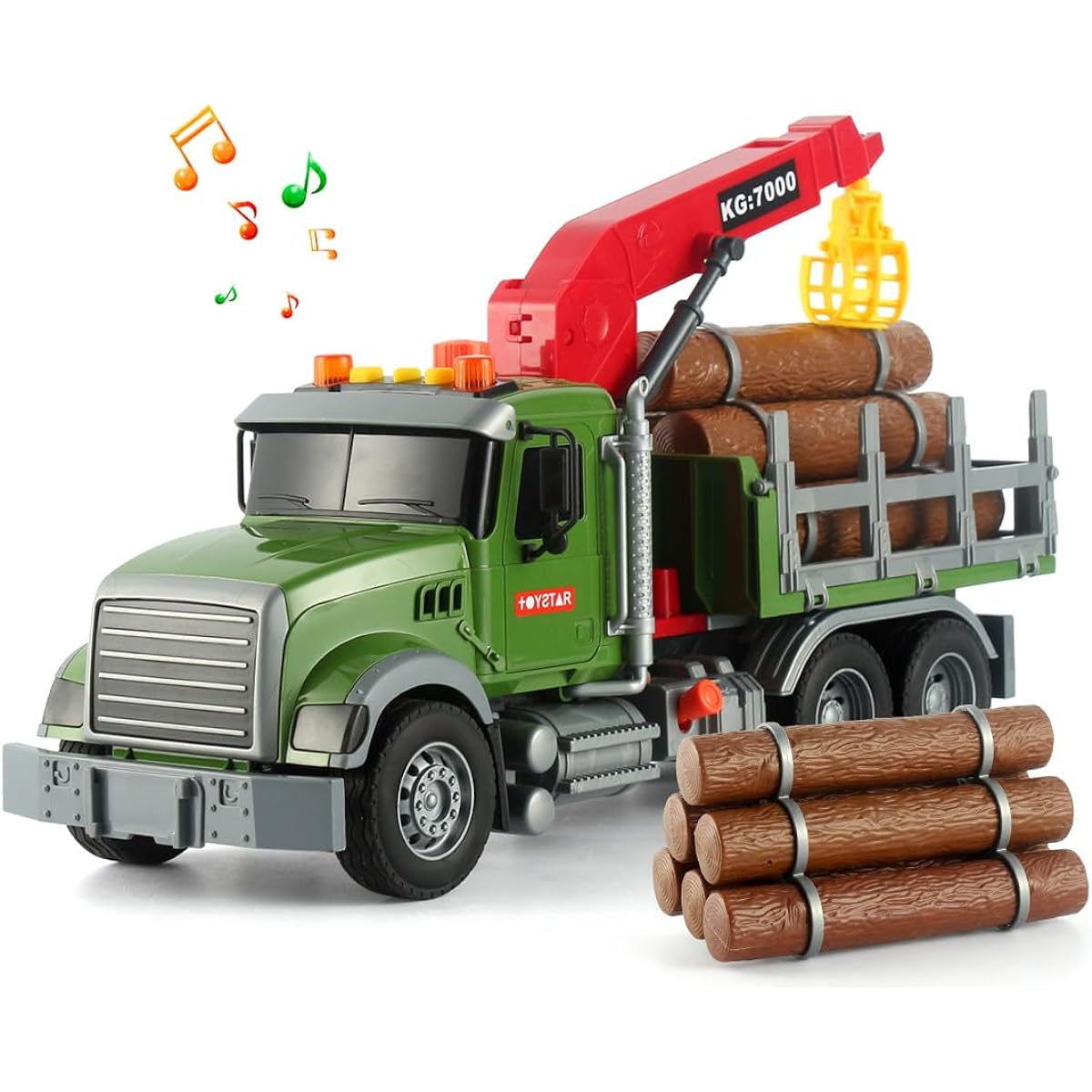 ANJARU 15" Timber Transport Truck Toy Logging Truck with Lights & Sounds Construction Truck Boys Toys Ages 3+ Transport Trailer Carrier Log Truck Kids Toys