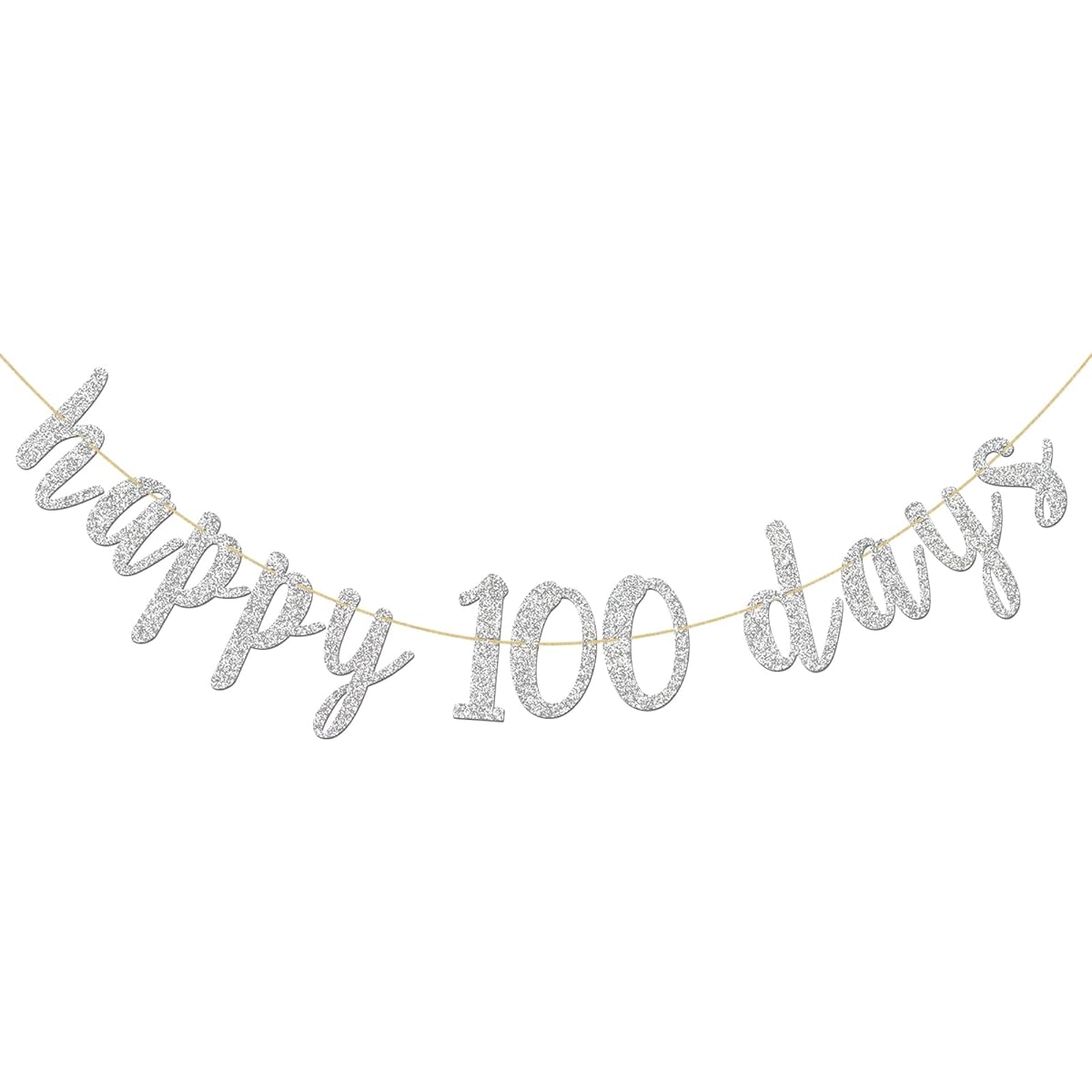 Glitter Silver Happy 100 Day Banner - Baby 100 Day Birthday Banner Welcome Baby Shower - 100 Day Party Decorations