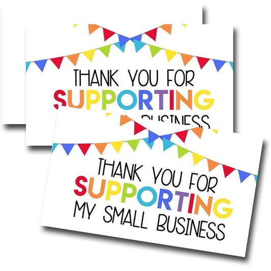 AmandaCreation Fun Rainbow Banner Themed Thank You Customer Appreciation Package for Small Businesses - 100 2" x 3.5" Single Sided Insert Cards