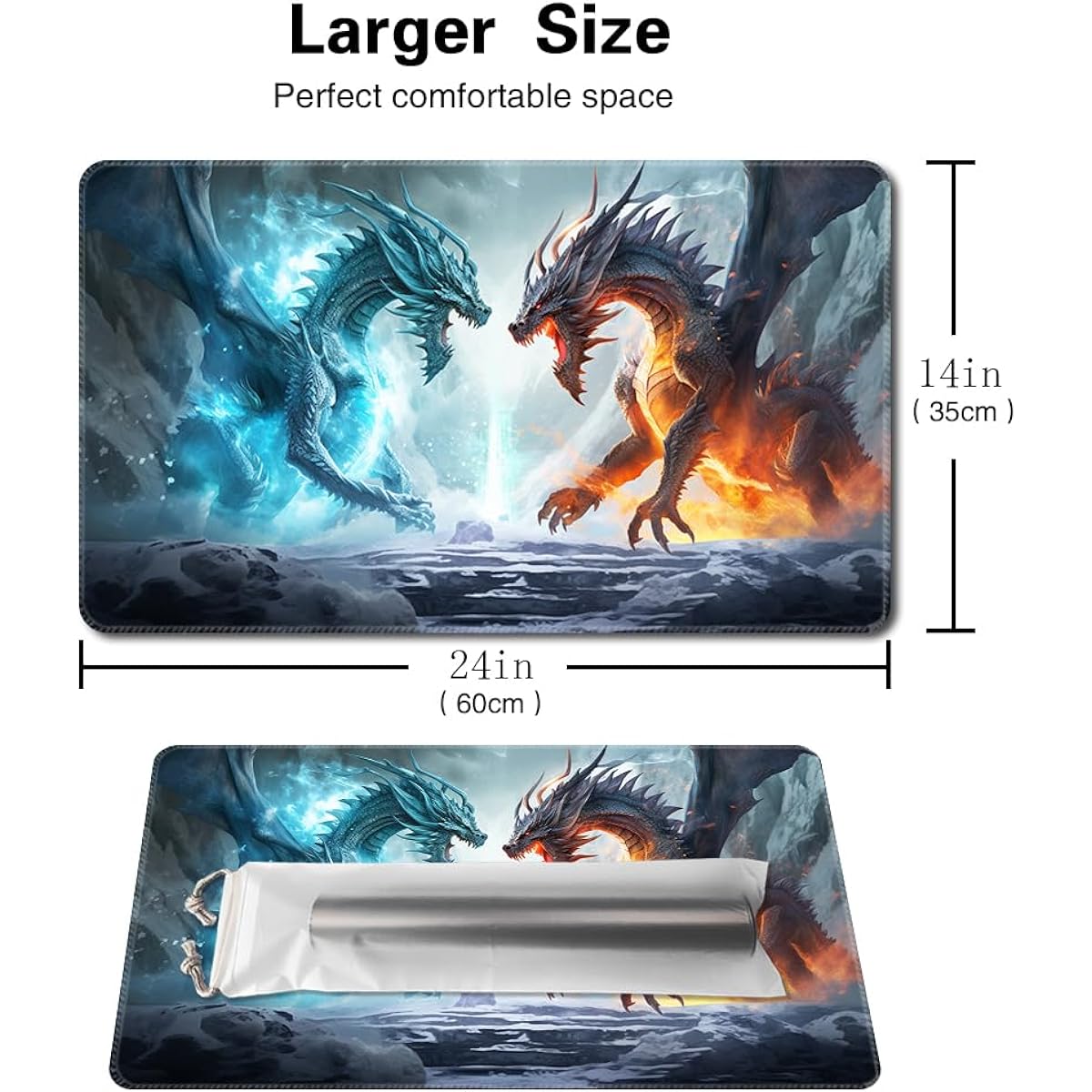 SIXTORE Premium Board Game 14x24 Inch TCG Playmat OCG CCG RPG MTG Playmat Mouse Pad Desk Mat (Ice and Fire)
