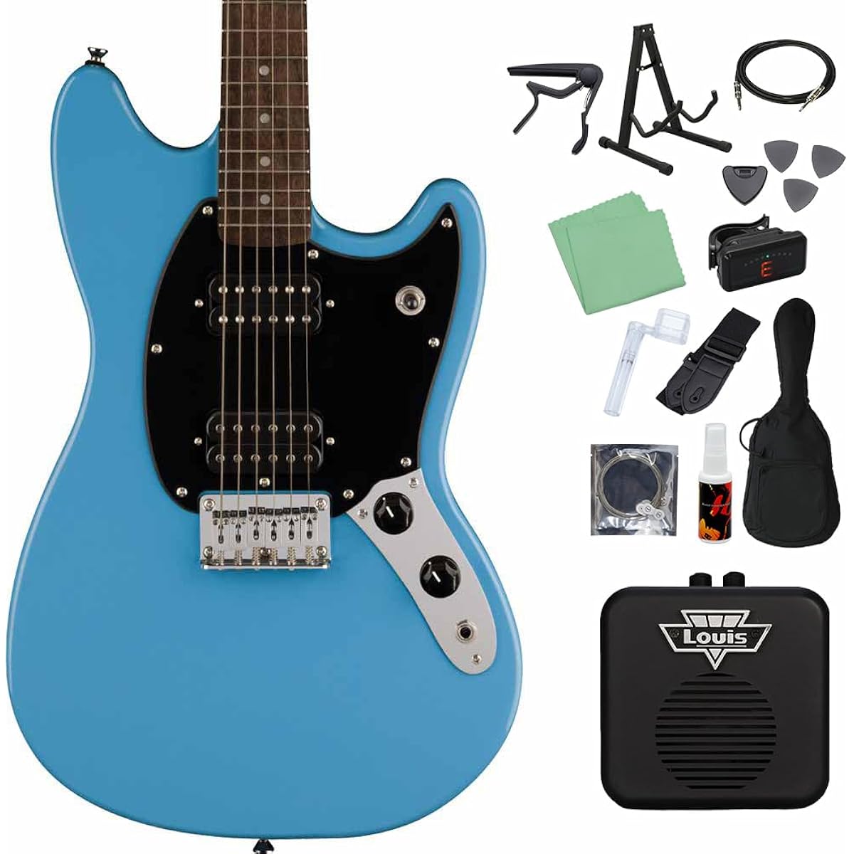 Squier by Fender SONIC MUSTANG HH California Blue Electric Guitar Beginner 14-piece Set [With Mini Amp] Mustang Squier/Squier