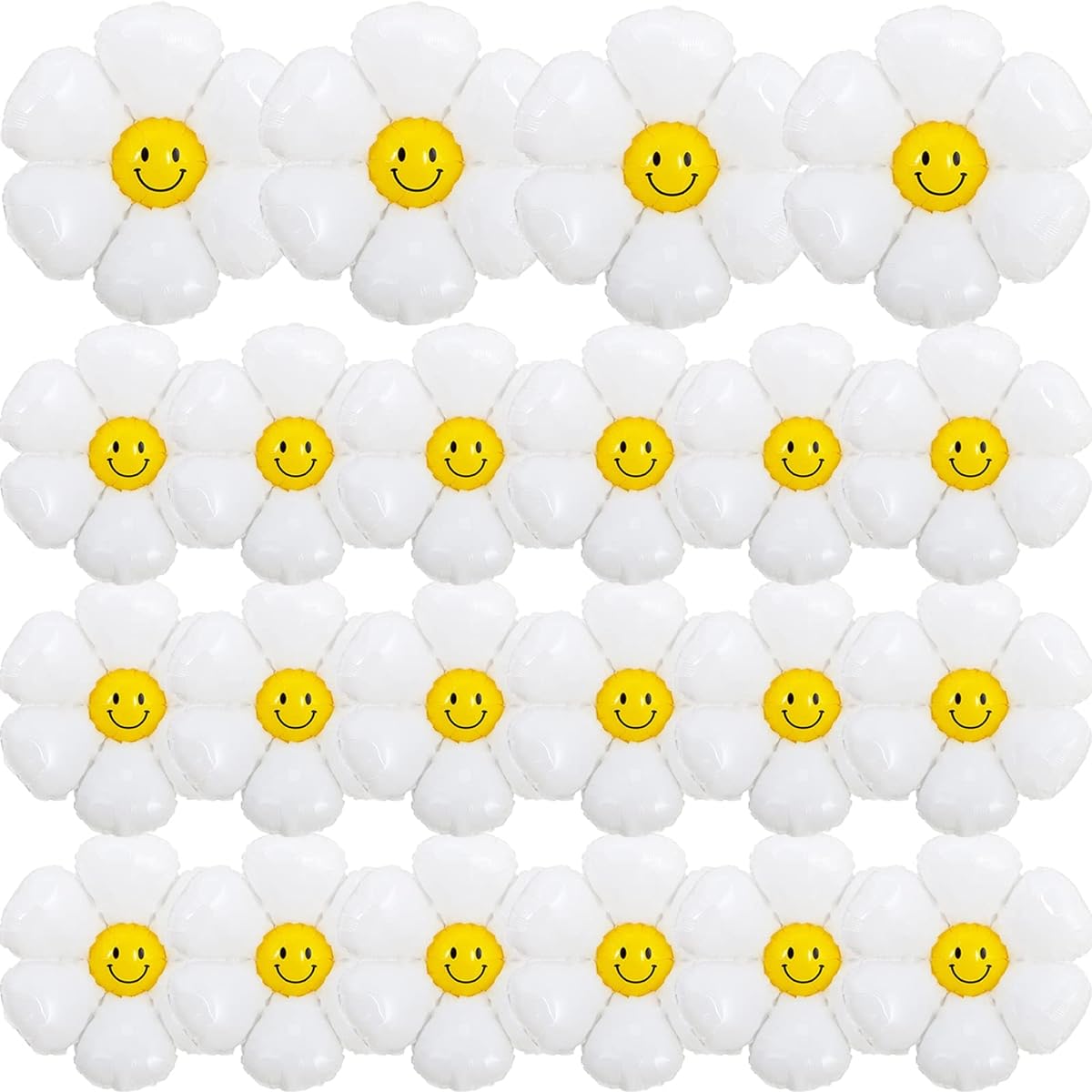 22pcs Daisy Balloons with Smile, Groovy Party Decorations, Boho Girl White Flower Balloons for Birthday Wedding Party Decorations, 60s Hippie Theme Supplies (43.3 x 38inch, 28 x 28inch, 20 x 15.7inch)