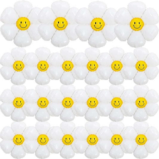 22pcs Daisy Balloons with Smile, Groovy Party Decorations, Boho Girl White Flower Balloons for Birthday Wedding Party Decorations, 60s Hippie Theme Supplies (43.3 x 38inch, 28 x 28inch, 20 x 15.7inch)