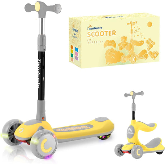 , Kickboard, Tricycle, Scooter for Kids, 4-Level Height Adjustment, Lightweight, Stable, Illuminated LED Tires, Rear Wheel Brake, Foldable, Directional Change, Easy to Carry, Load Capacity 50kg, Suitable for Outdoor Use, Birthday Present, Toy, Gift, Kids