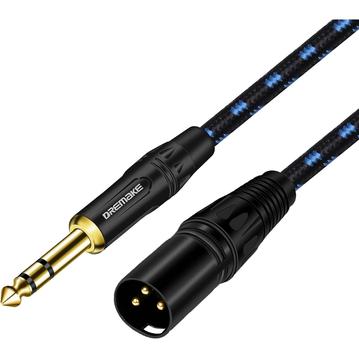 DREMAKE 33' XLR to 1/4" TRS Microphone Audio Cable XLR 3 Pin Male to Quarter" 6.35mm/6.5mm TRS Male Balanced Interconnect Patch Cord for Electric Drum Saxophone Effects Pedal AMP Power Amplifier