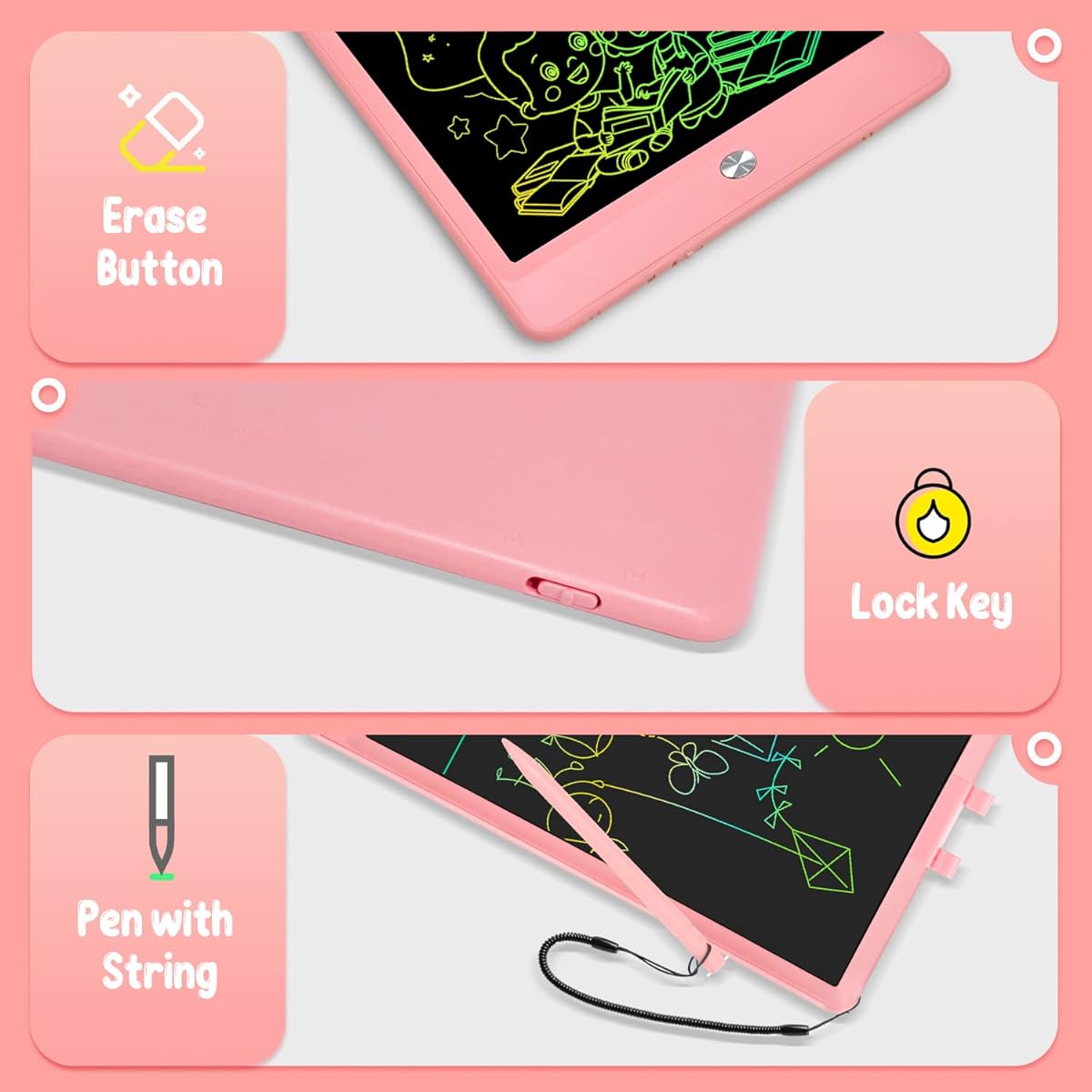 SIXGO LCD Writing Tablet 4 Pack 10 Inch Colorful Drawing Pad for Kids Reusable Doodle Board with Erase Button Educational Gift for Ages 3 4 5 6 7 Toddlers Boys Girls