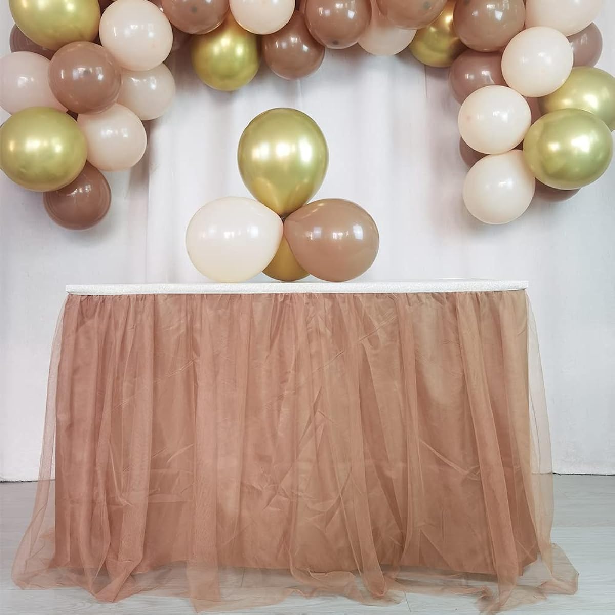 Brown Tutu Table Skirt for 6ft Round Reangle Table Adjustable Tulle Table Skirt Birthday Baby Shower Graduation Wedding Party Decor