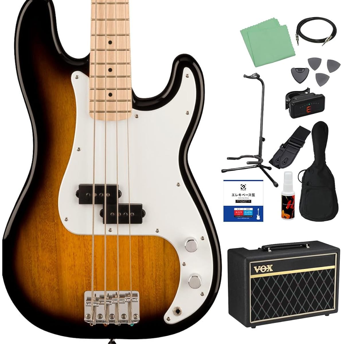 Squier by Fender SONIC PRECISION BASS 2-Color Sunburst 12-piece bass beginner set [with VOX amp] Precision bass, maple fretboard, Squier