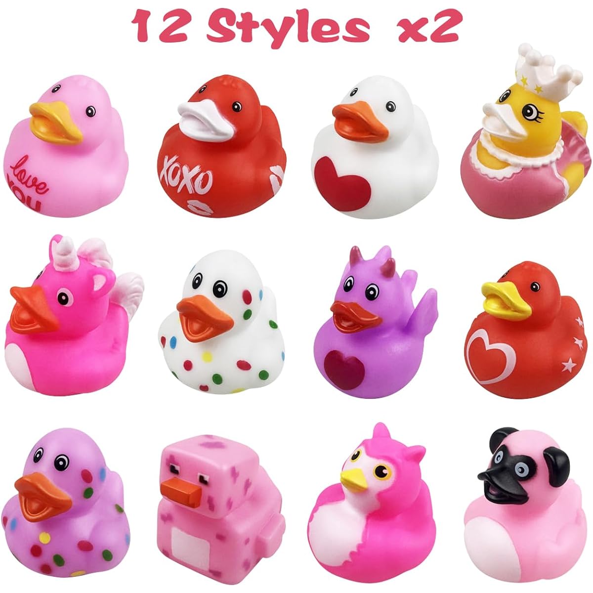 QINGQIU 24 Packs Valentine Cards with Rubber Duck Jeep Bath Toys for Kids School Class Valentine's Day Gifts Giveaways Party Favors
