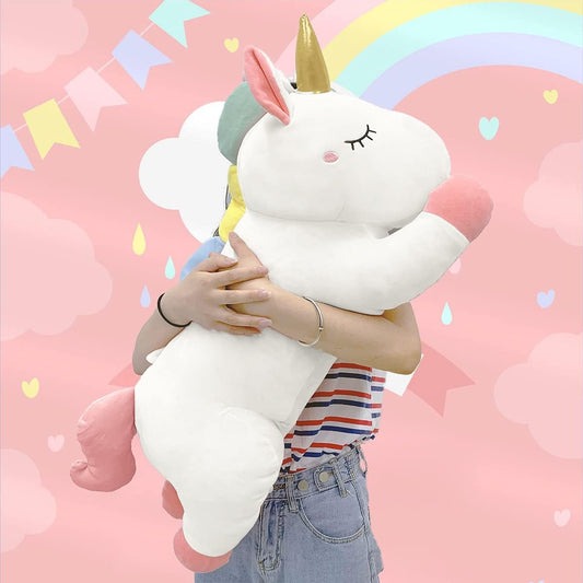 ARELUX 32" Cute Unicorn Plush Toy Stuffed Animal Soft Cuddly Animal Huggable Pillow Big Unicorn Body Squishy Great Gift for Kids Girls Room Decor