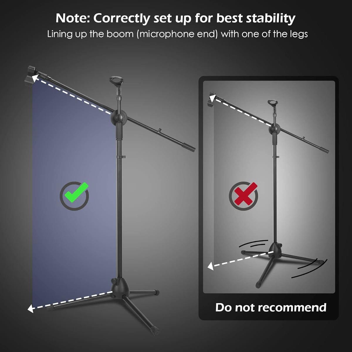 4pcs Tripod Microphone Stand Adjustable Boom Height Mic Stand with Microphone Clip and Windshield, Foldable Overhead Boom Stand for Live Stream Singing Stage Performance Studio Up to 60" Height