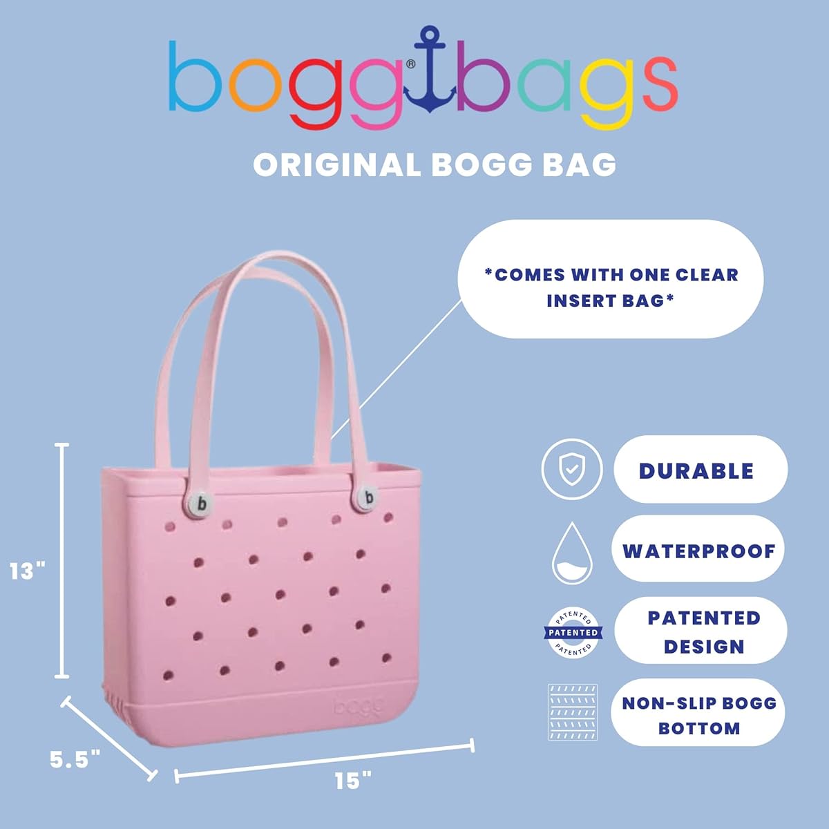 BOGG BAG BABY Small Waterproof Washable Tote for Beach, Boat, Pool, Work, School, Sports 15x13x5.25 - Lightweight Cute Tote Bag