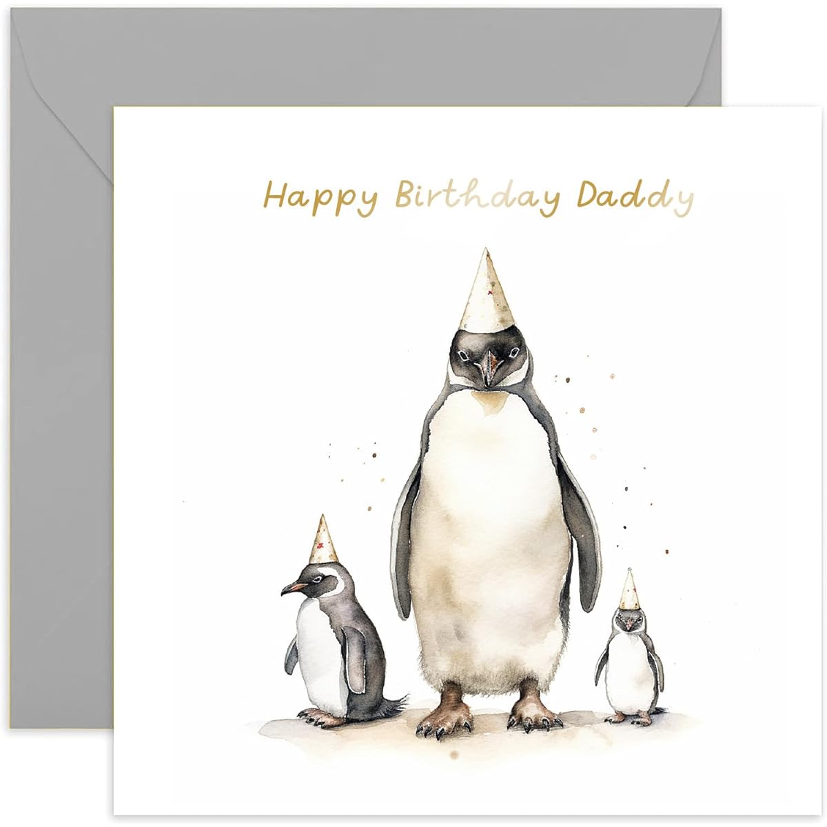 Old English Co. Penguin Happy Birthday Card for Dad - Cute Penguin Birthday Card from Young Child, Son, Daughter - Heartfelt Birthday Card for Dad, Him | Blank with Envelope
