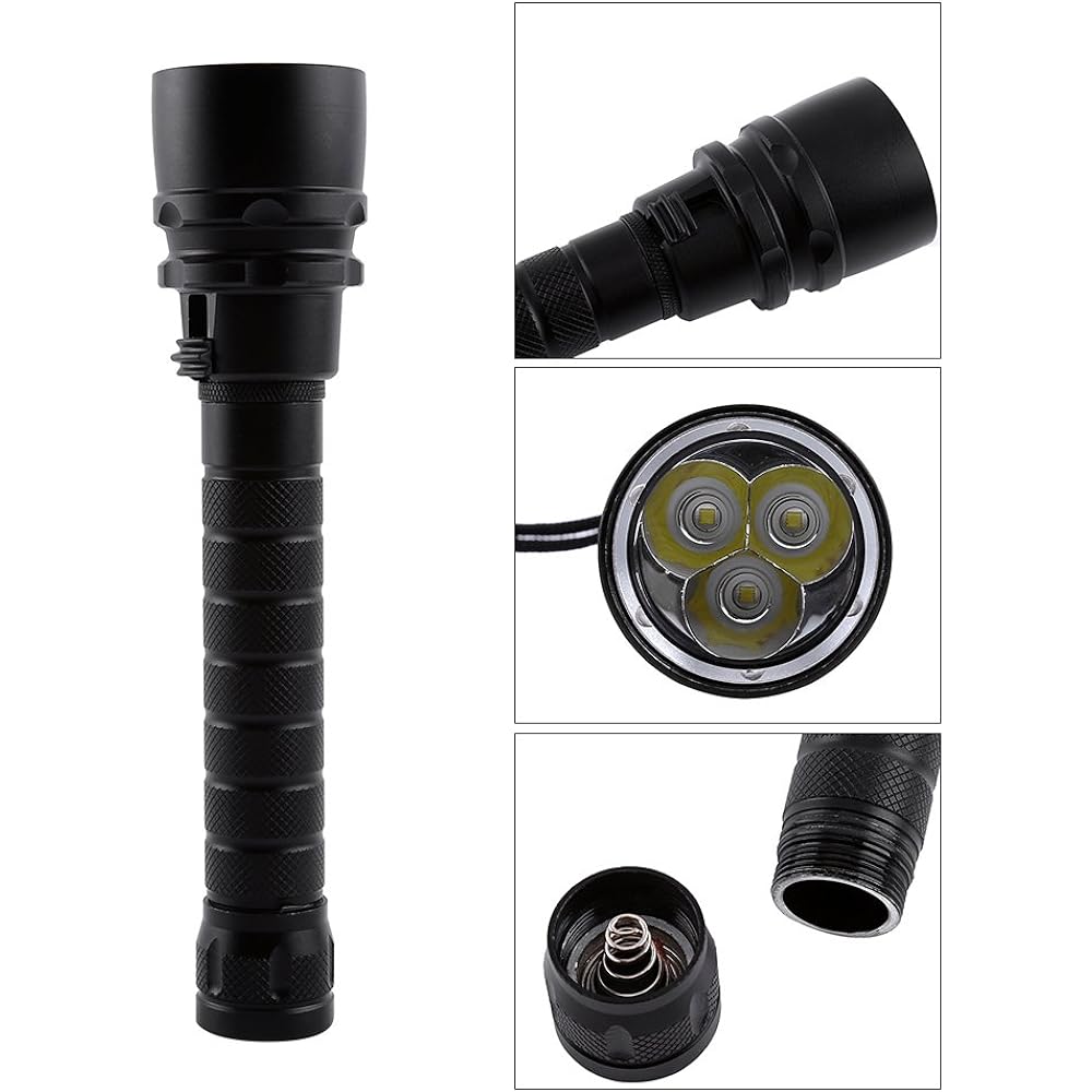 Underwater Torch Diving Scuba Light Flashlight LED 8000Lm 100m Underwater Waterproof 3*T6 Lightweight High Brightness with Rope Aluminum Alloy Black