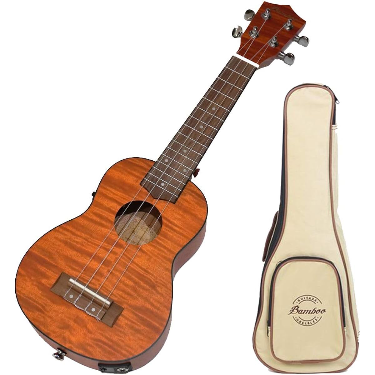 Bamboo Ukulele Preamp with Tuner, Electric Ukulele, Soprano Size, Mahogany Wood, Gear Peg Specifications, Exotic Mahogany BU-21EXQ (Built-in Tuner, Soft Case Included) [Domestic Genuine Product]