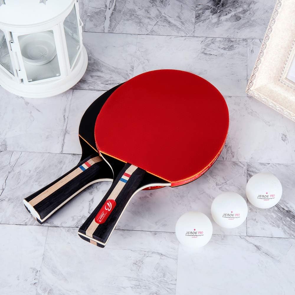 JEBOR Table Tennis Net Set, Table Tennis Racket, Table Tennis Table (2 Rackets, 3 Elastic Nets, 3 Balls), Handbag, Outdoor, Leisure, Workplace