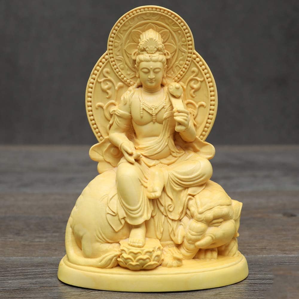 Buddha Statue [Manjushri Bodhisattva/Fugen Bosatsu] Ornament, High-quality wood carving made of Tsuge, 3.5 cm (height approx. 12.3 cm), Sculpture Buddha statue, High-grade natural boxwood wood carving, Protective principal image, Prayer, Lucky charm