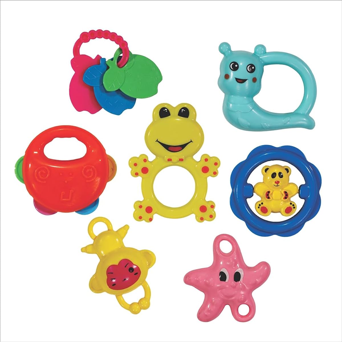 KEBY BEBY Colorful 7 Pack Non-Toxic Baby Rattle Set BPA Free Gift Set for Newborn Girls Boys (AKB 07 A)