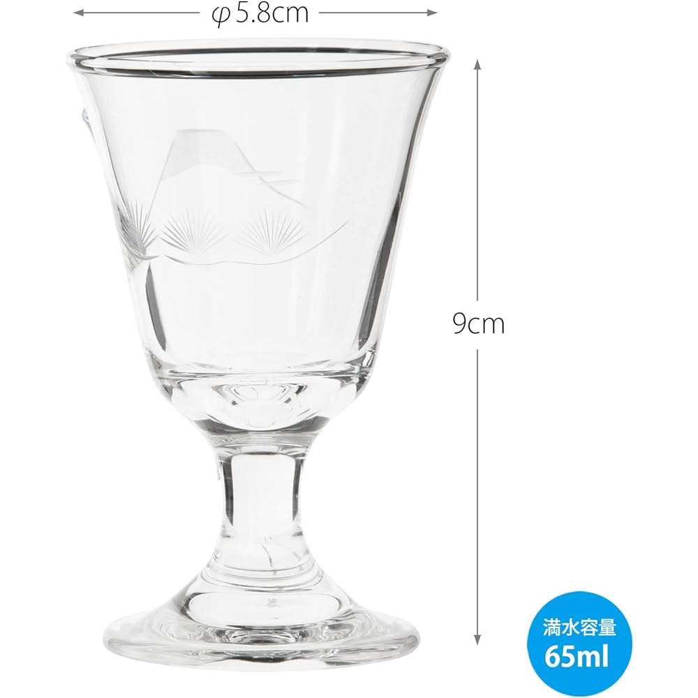 Toyo Sasaki Glass Cold Sake Glass 65ml Kiriko Cup Pine and Fuji Kiriko Made in Japan 39829-79 6 pieces
