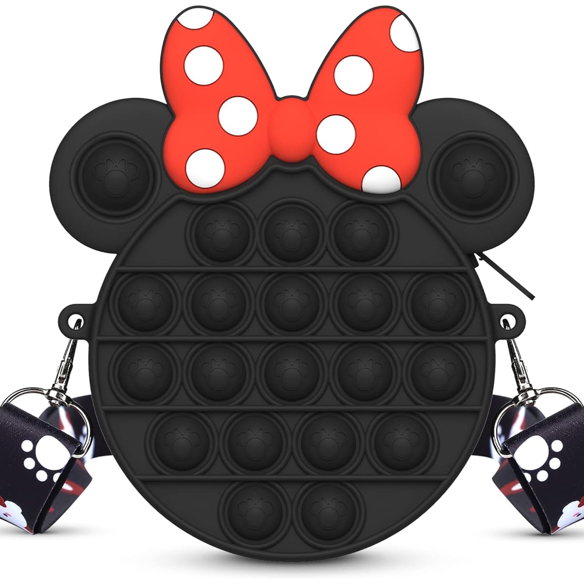 Pop Purse for Girls Crossbody 2 in 1 Fidget Purse Pop Poppet Bag Bubble Purse Cartoon Silicone Fidget Toy Handbag with Adjustable Shoulder Strap Gift for Girls and Kids (Minnie)