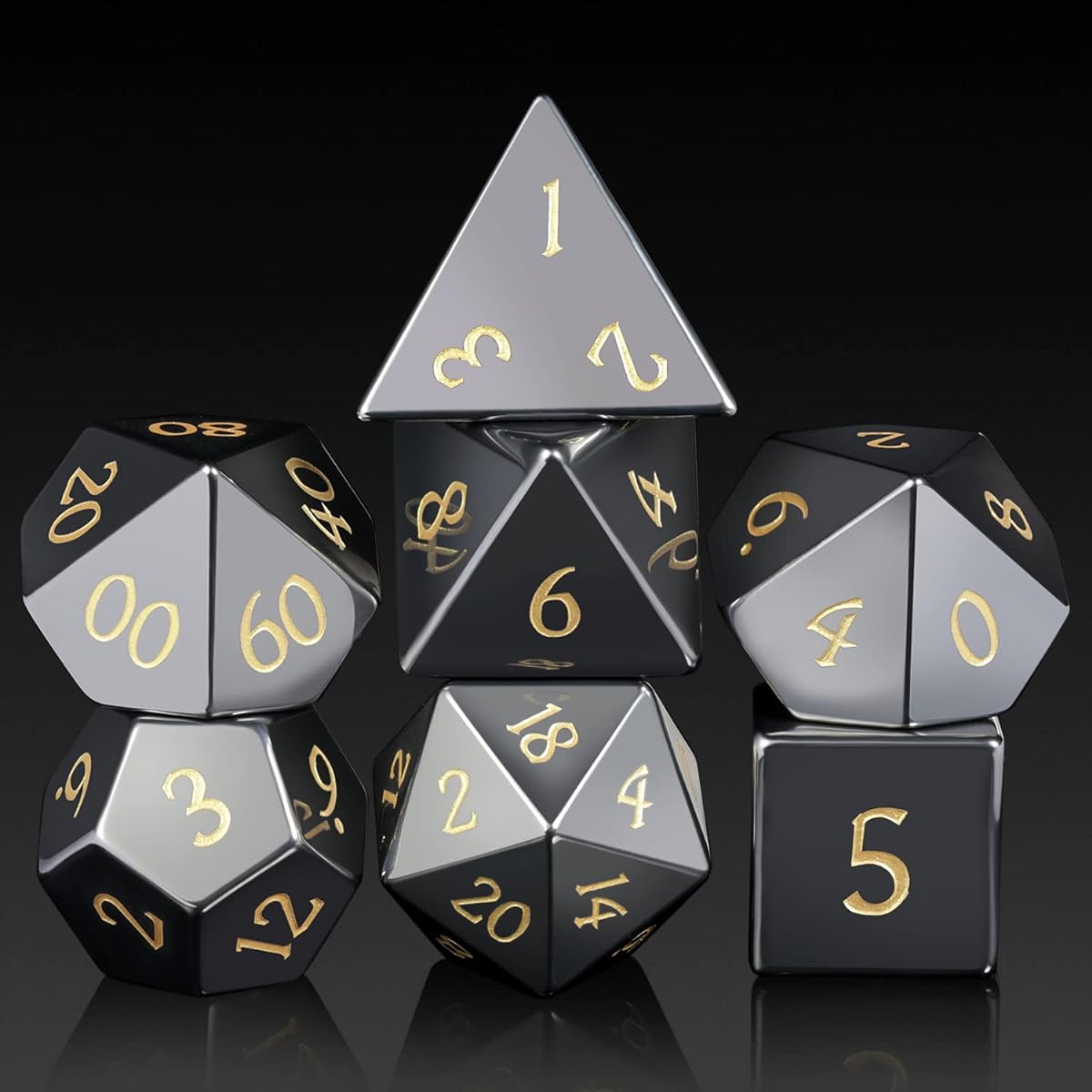 Hematite Dice Set DND DNDND Full Set Real Stone Dice Set with Huge Gift Case for Dungeons & Dragons & Tabletop Games (Hematite)