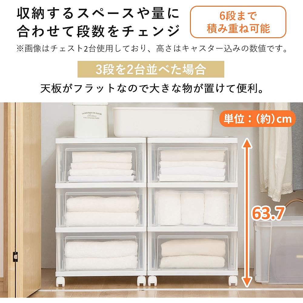 Iris Ohyama Closet Chest Set of 2 Polypropylene White/Clear Storage Case Storage Box Clothes Storage Drawer Transparent 3 Tier Closet NSCLZ-503 x 2