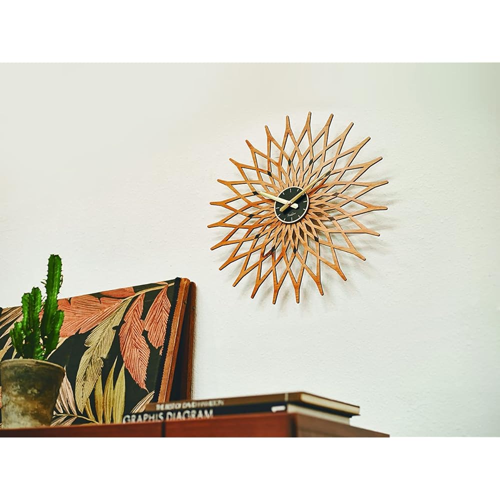 Interform Wall Clock Noale Black Wood CL-3022BK Sweep Movement Sun Flower 44cm