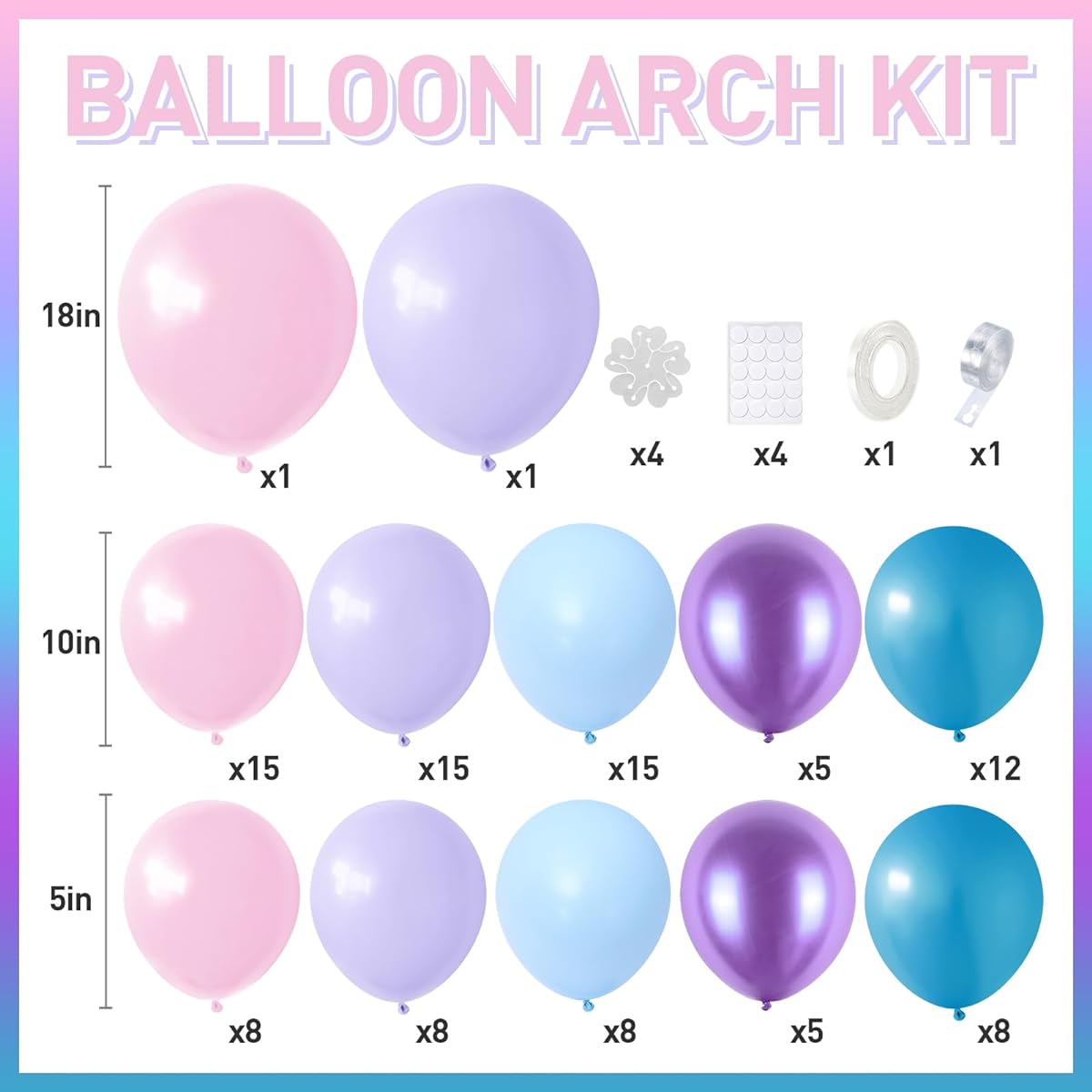 Purple Pink Blue Balloon Garland Flower Balloon Arch Kit Pastel Blue Purple Matte Teal Metallic Purple Balloons for Boys Girls Kids Baby Shower Birthday Wedding Party Decorations