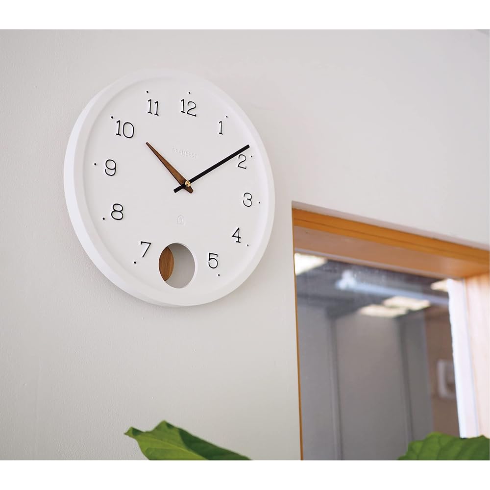Interform Wall Clock Pendulum Clock CL-4222 Lotta White Wood Scandinavian Sweep Movement