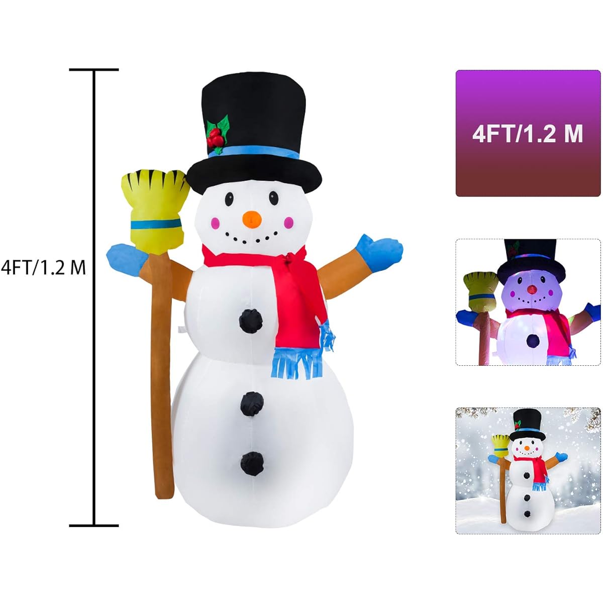 SdeNow 4ft Christmas Inflatable Snowman Outdoor Decoration Blow Up Snowman Rotating Built-in LED Light Christmas Party Decoration Outdoor Yard Yard Lawn