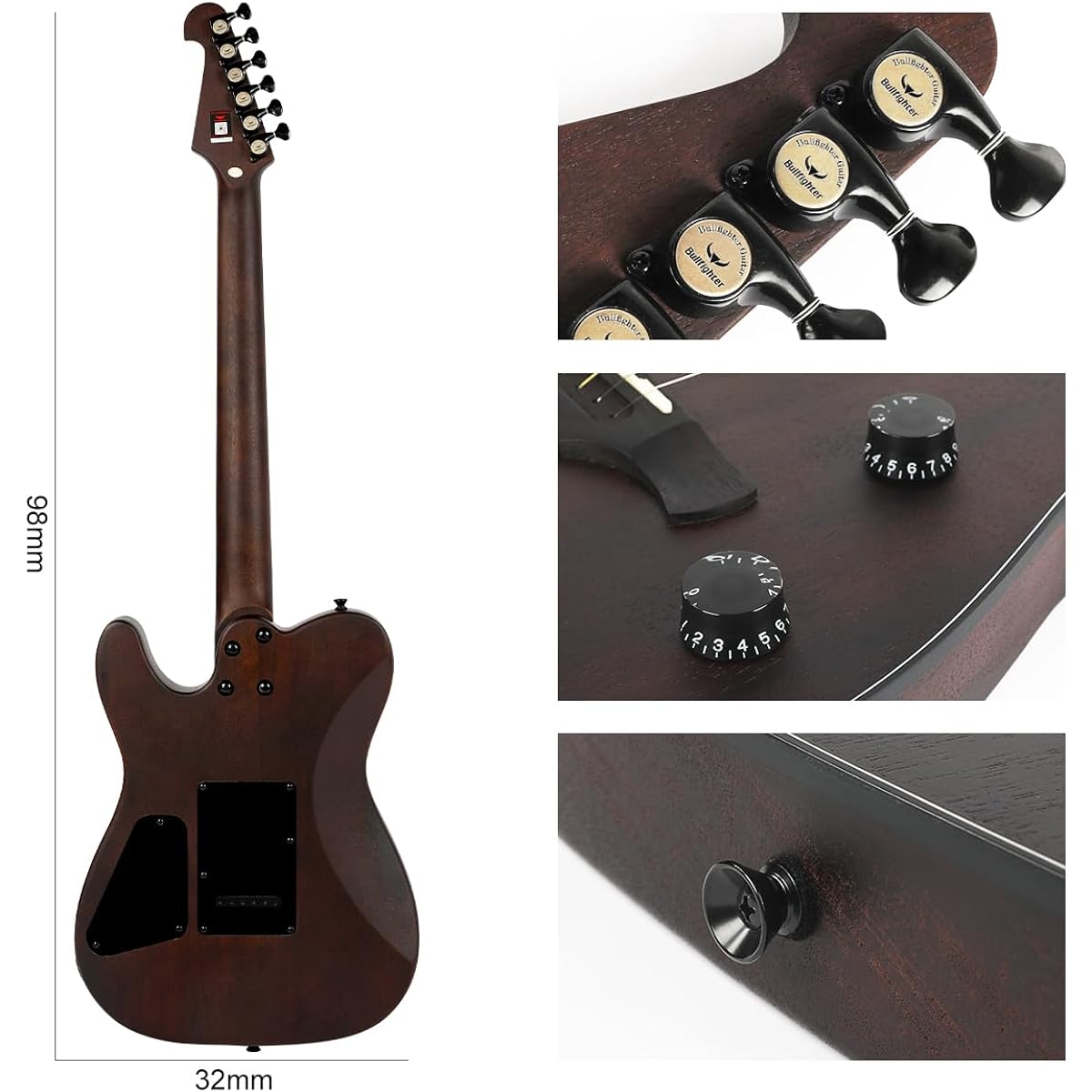 Bullfighter Silent Guitar Acoustic Guitar Travel Guitar Quiet Beginner Practice Steel String Electric Acoustic Guitar Folk Guitar Equipped with a Built-in Pickup System (Steel Strings)