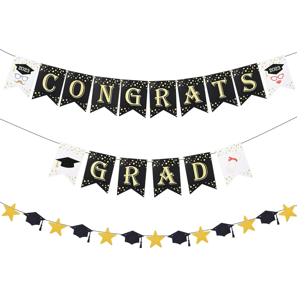 Graduation Door Banner 2023 Black Gold Congrats Grad Banner Happy Graduation Door Banner Graduation Porch Sign Background Photo High School College Graduation Party Decoration