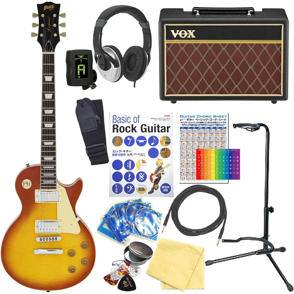 Electric Guitar Beginner Set Les Paul Standard Type 15-piece Set with VOX Amplifier Blitz BLP-450 HB
