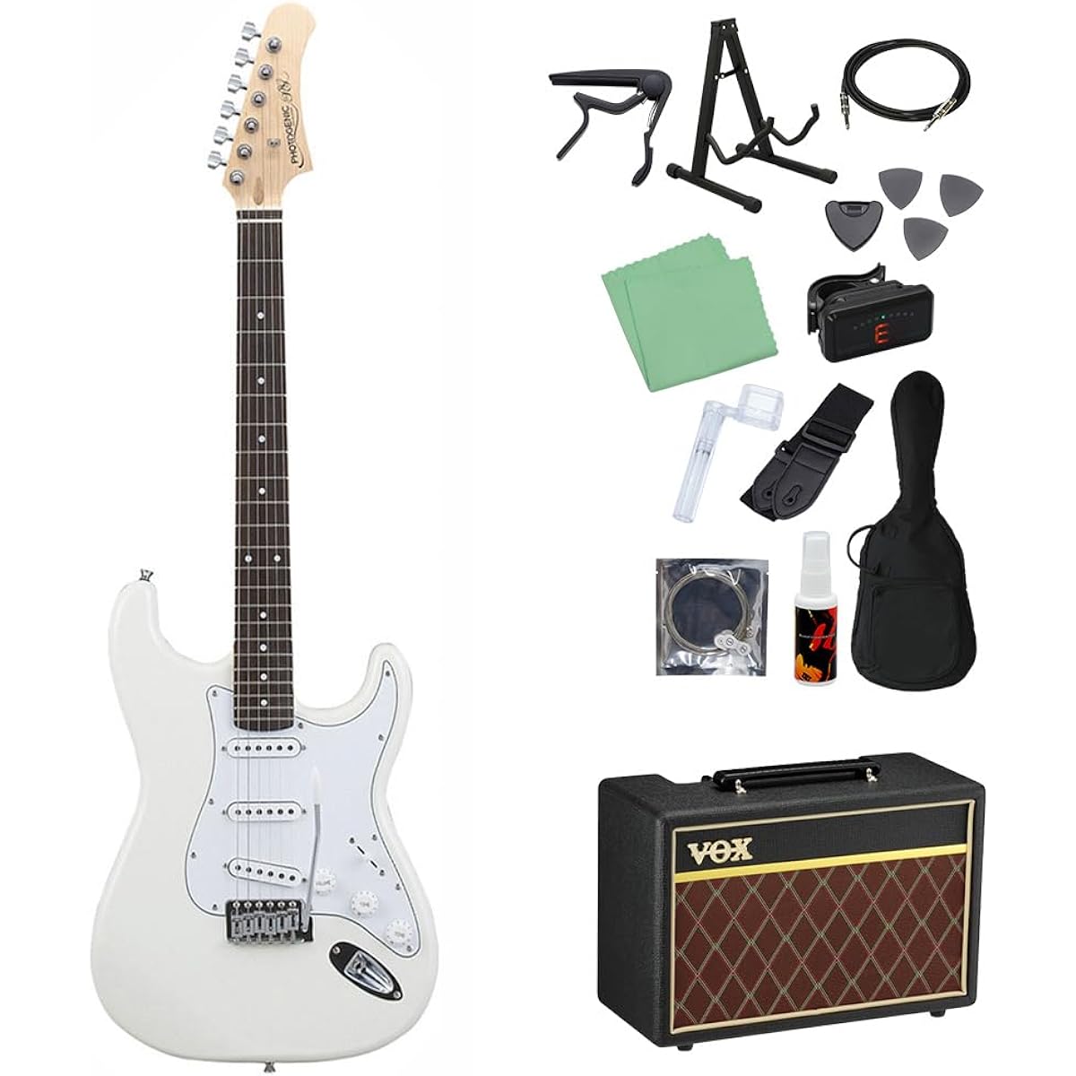 Photogenic ST-180 WH Electric Guitar Beginner 14-piece Set [With VOX Amplifier] Stratocaster Type Photogenic