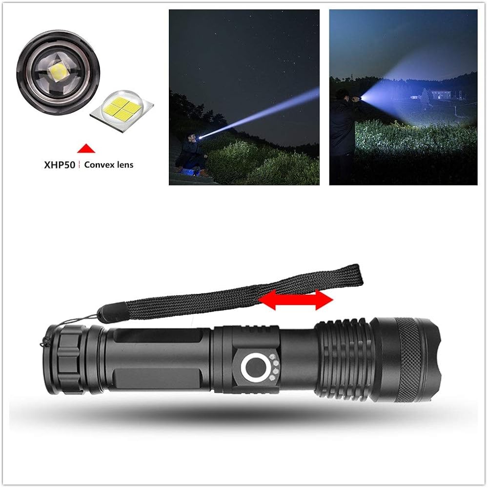 Waterproof Function | With Flashing Function LED 90000 Lumens Xhp70.2 Most Powerful Flashlight 26650 Usb Torch Xhp70 Xhp50 Lantern 18650 Hunting Lamp Hand Light, Xhp 50 B, Black