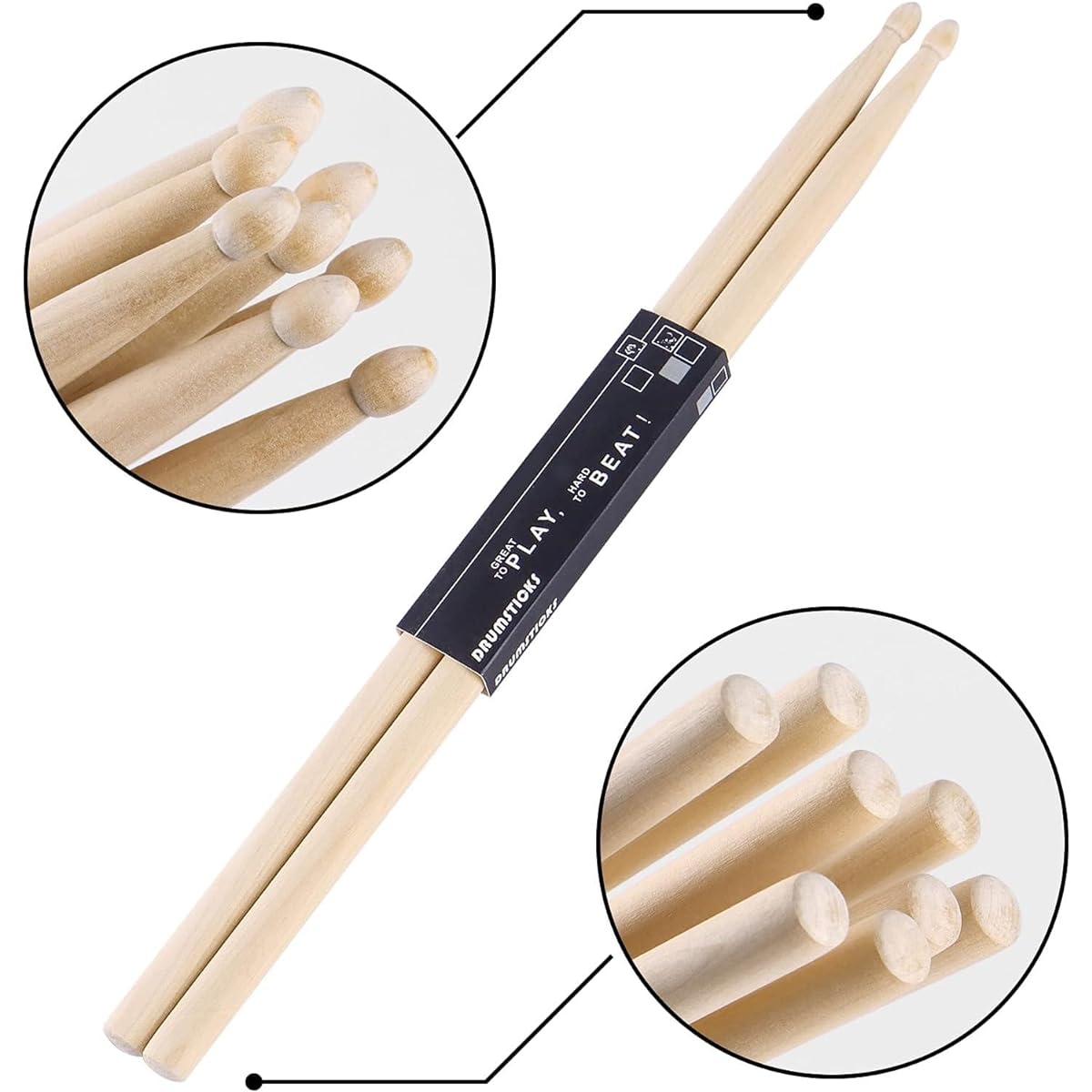 OIETON Drumsticks 2 Pairs 7A Classic Maple Wood Drumsticks Wood Chip Drumsticks for Adults Kids Beginners
