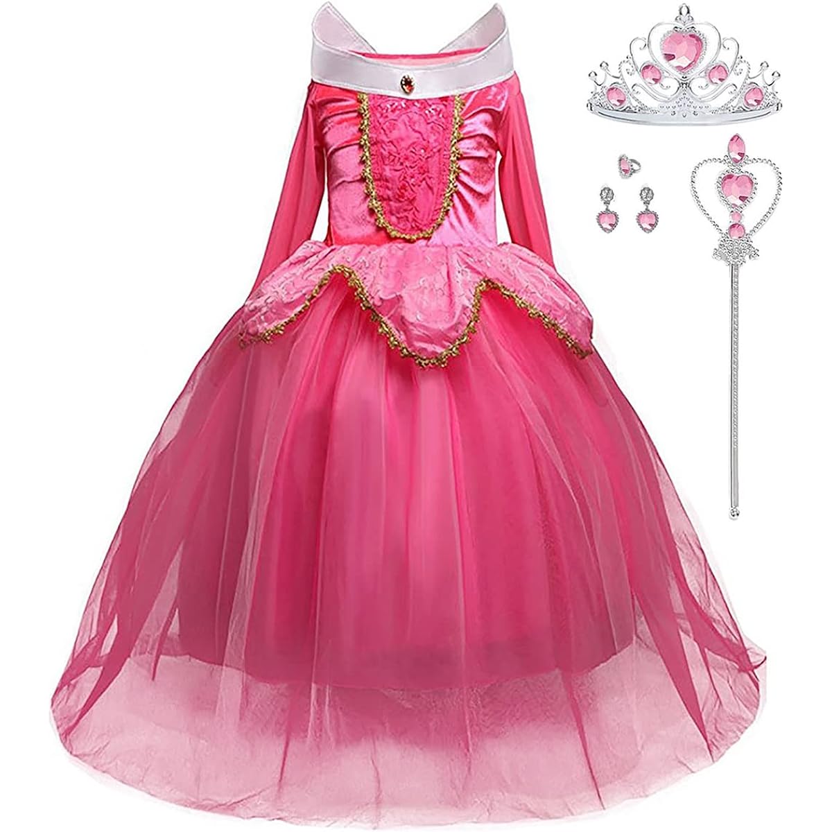 iTVTi Girls Princess Dress Up Halloween Party Costume Crown Wand Earrings Ring Pink