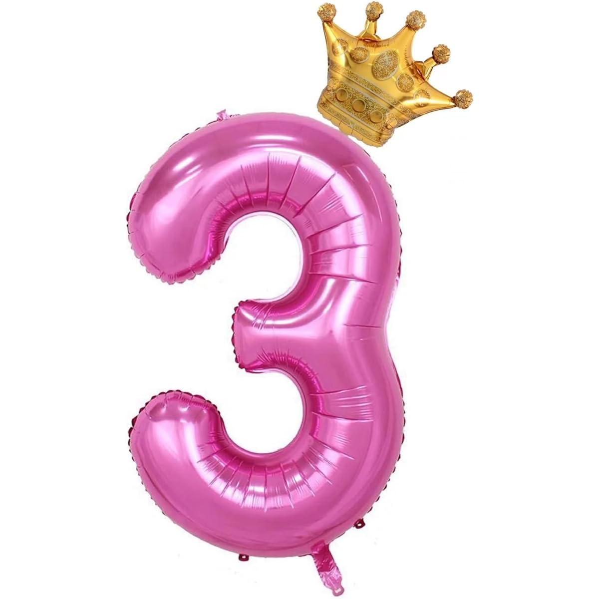40" Pink Number 3 Crown Balloon Set, 3rd Birthday Balloons for Women Girls Wedding Anniversary Celebration Decorative Balloons (3)