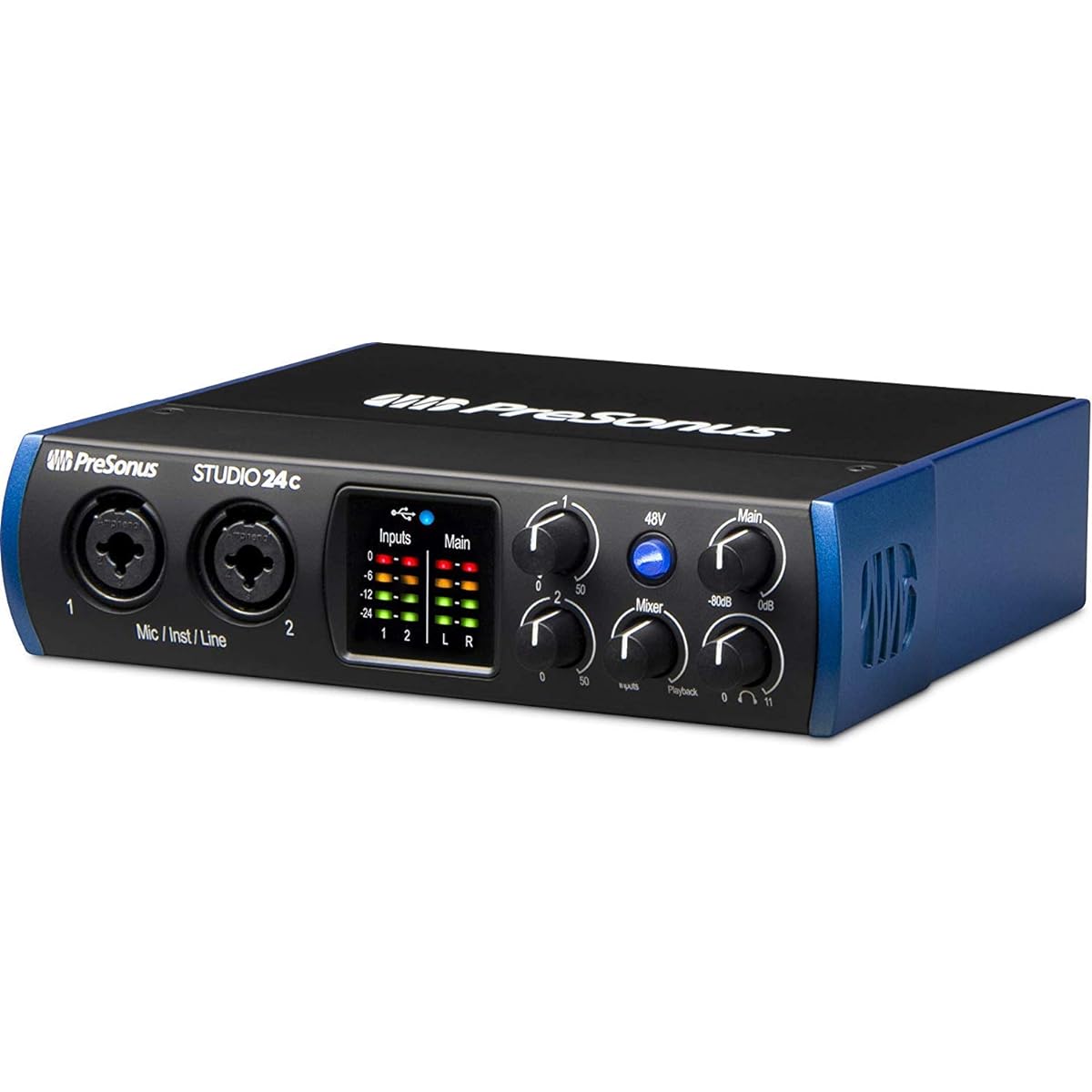 PreSonus Studio 24c 2x2 USB Type-C Audio/MIDI Interface Studio One Artist Software Kit/Condenser Microphone Shock Cloak/XLR Cable Included