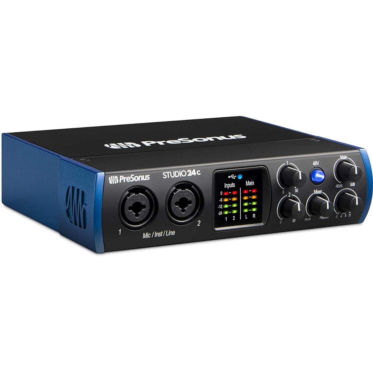 PreSonus Studio 24c 2x2 USB Type-C Audio/MIDI Interface Studio One Artist Software Kit/Condenser Microphone Shock Cloak/XLR Cable Included