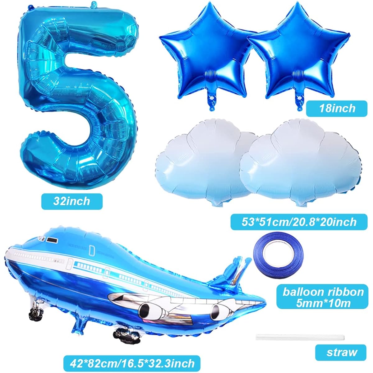 Weenkeey 5th Airplane Birthday Balloon