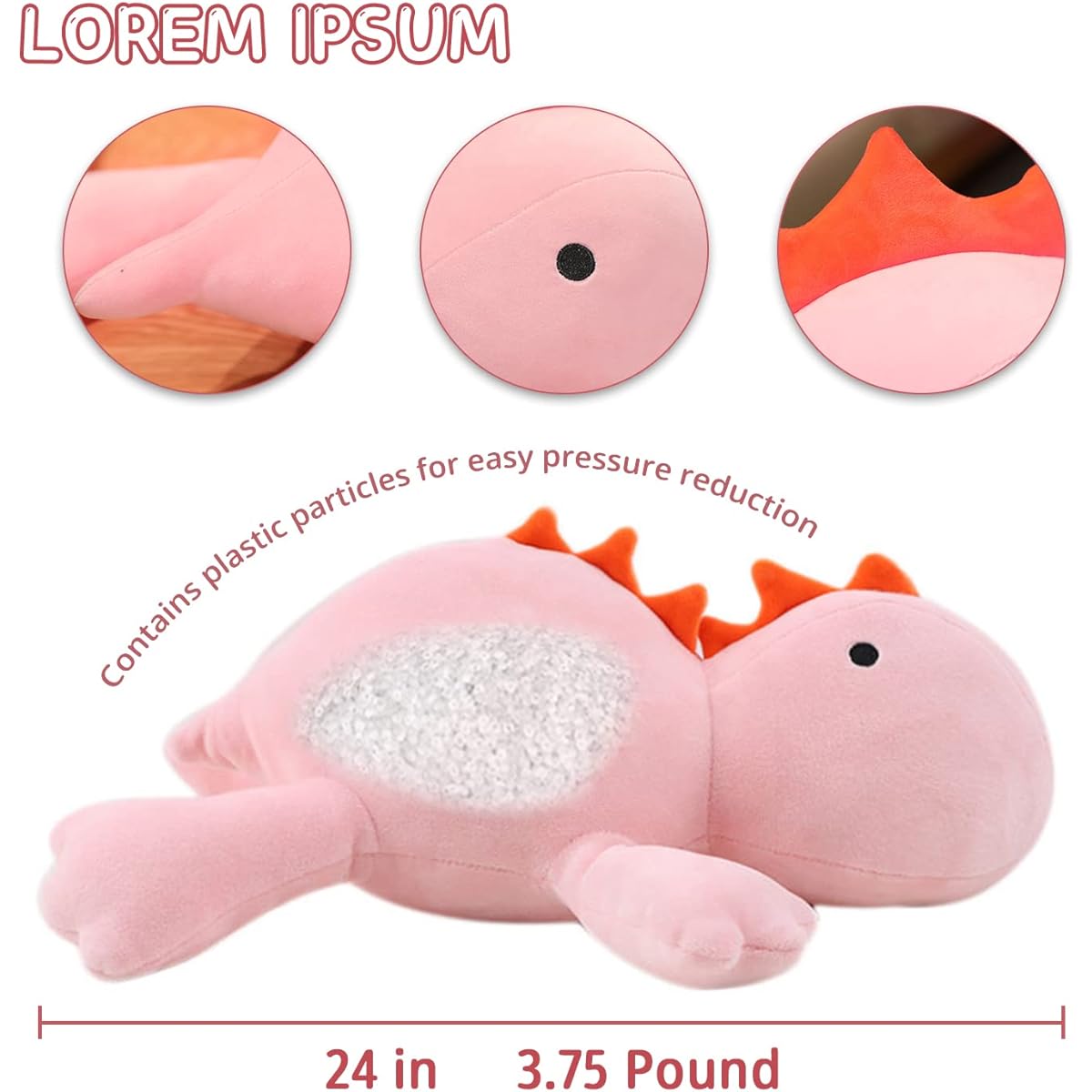 PopMeme Weighted Dinosaur Plush Throw Pillow 24" 3.5 lbs Pink Dinosaur Weighted Stuffed Animal for Kids Birthday