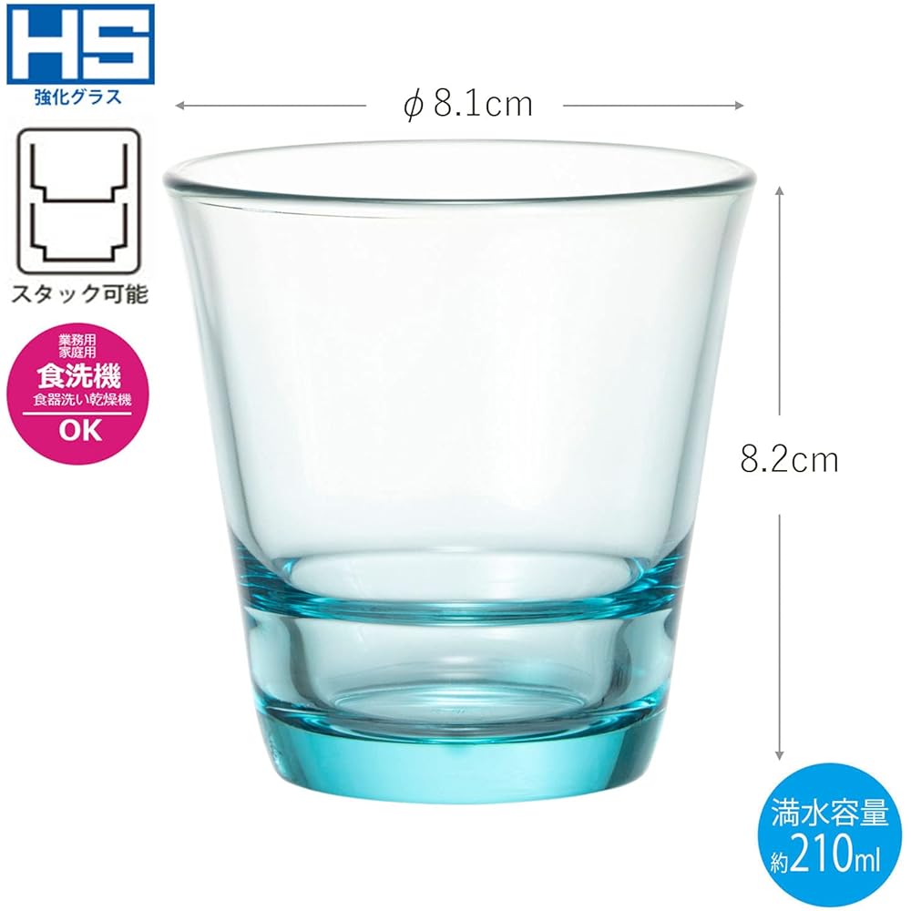 Toyo Sasaki Glass Tumbler Spash Free Glass Made in Japan Dishwasher Safe (Sold in Case) Aqua Blue Approx. 210ml P-52103HS-AQ-JAN 60 pieces