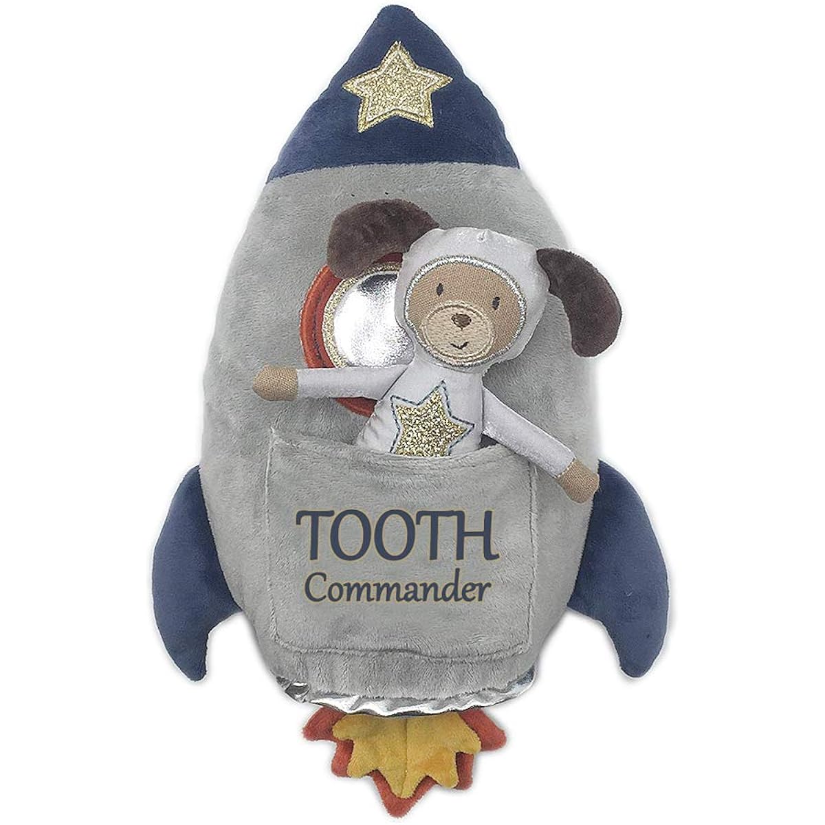MON AMI Spaceship Tooth Commander Pillow with Pocket for Boys Tooth Fairy Plush Set, Well-Constructed Stuffed Animals for Kids and Toddlers, Use as Toys and Room Decoration, First Loose Tooth Gift for Kids, 11 Inches