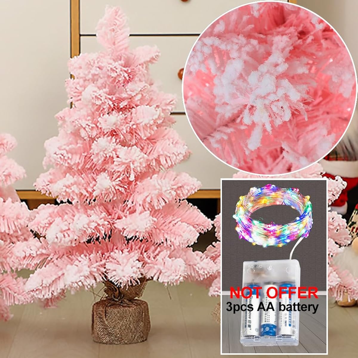 Mini Pink Christmas Tree 20 Inch Small Desktop Pre-lit Artificial Christmas Tree with Sturdy Stand Christmas Party Supplies Home Indoor Decoration