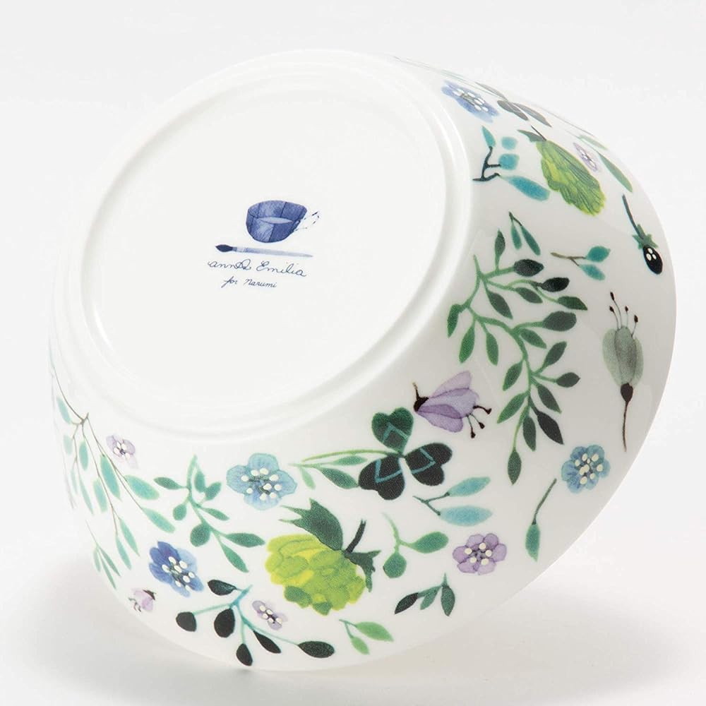 NARUMI Dinnerware Set, Anna Emilia, Diameter 14cm, Green, Floral Pattern, Cute, Set of 3, Microwave Warming, Dishwasher Safe, Gift Box Included, 51854-23166P