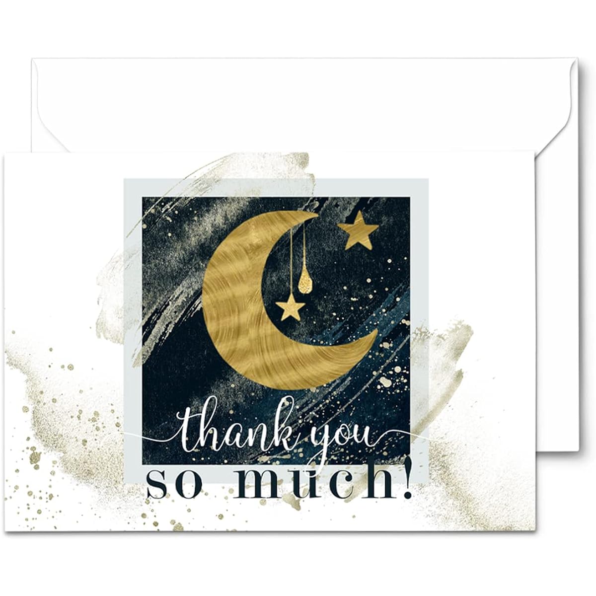 Stars and Moon Thank You Cards with Envelopes (25 Pack) Celestial Note Cards Folded for Boys/Baby Shower/Wedding/Graduation - Cosmic Navy and Gold 4 Bar Set - Paper Clever Party