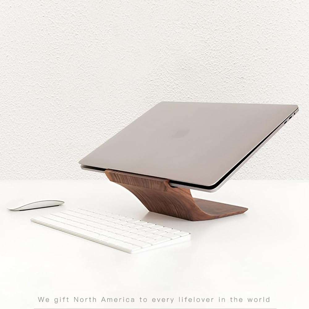 KASDON Laptop Stand, Laptop Stand, Ergonomic Design, Improves Posture, Relieves Back Pain/Hunched Back, Heat Dissipation, Natural Wooden, Compatible with Macbook Air/Macbook Pro/Notebooks (American Cherry)